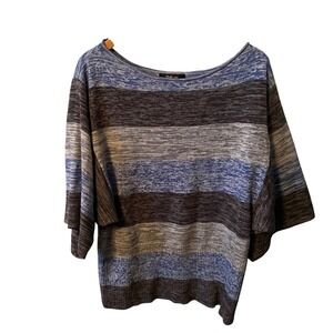 Style&Co Striped Boat Neck Blue & Gray Batwing Sleeve Sweater Top Women Size L